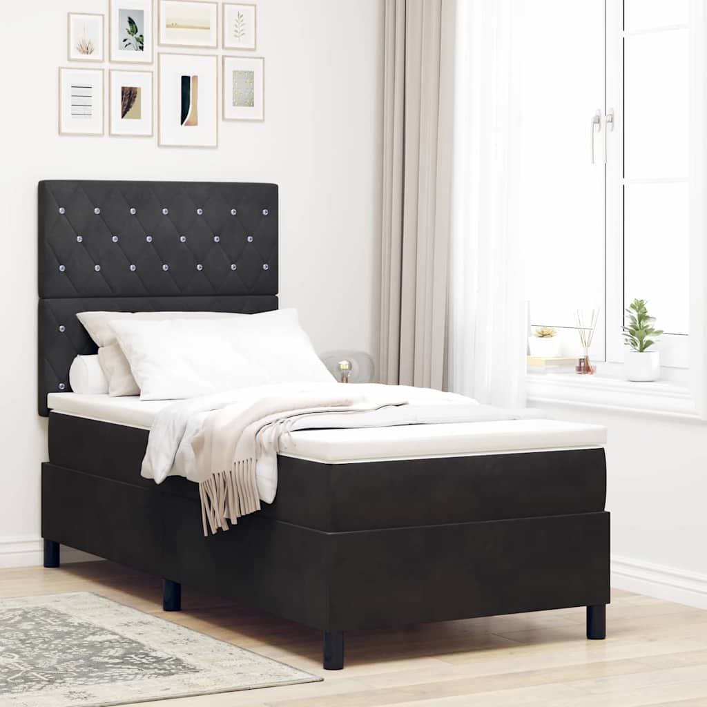 Lit à ressort LED avec matelas Noir 100 x 200 cm Velours