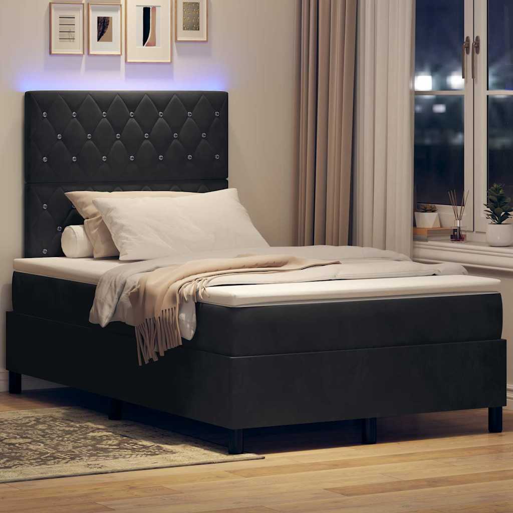 Lit à ressort LED avec matelas Noir 120 x 190 cm Velours