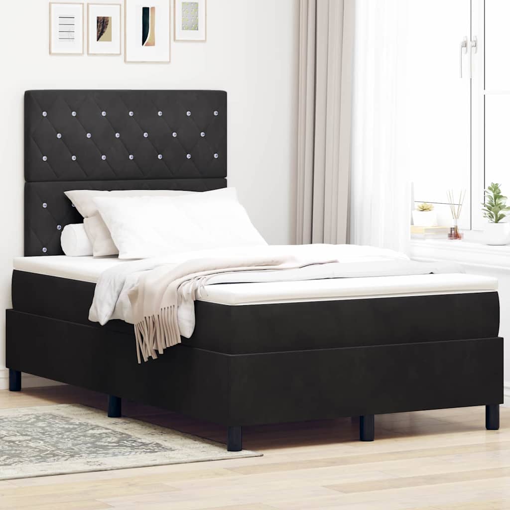 Lit à ressort LED avec matelas Noir 120 x 190 cm Velours