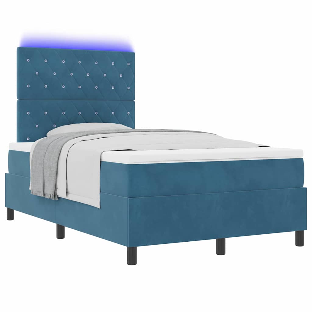 Lit à ressort LED avec matelas Bleu foncé 120 x 200 cm Velours