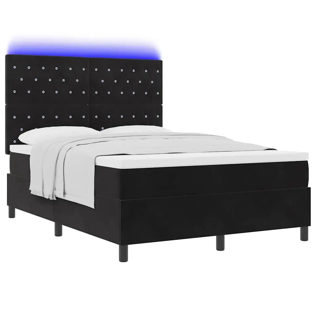Lit à ressort LED avec matelas Noir 140 x 190 cm Velours - XIOS
