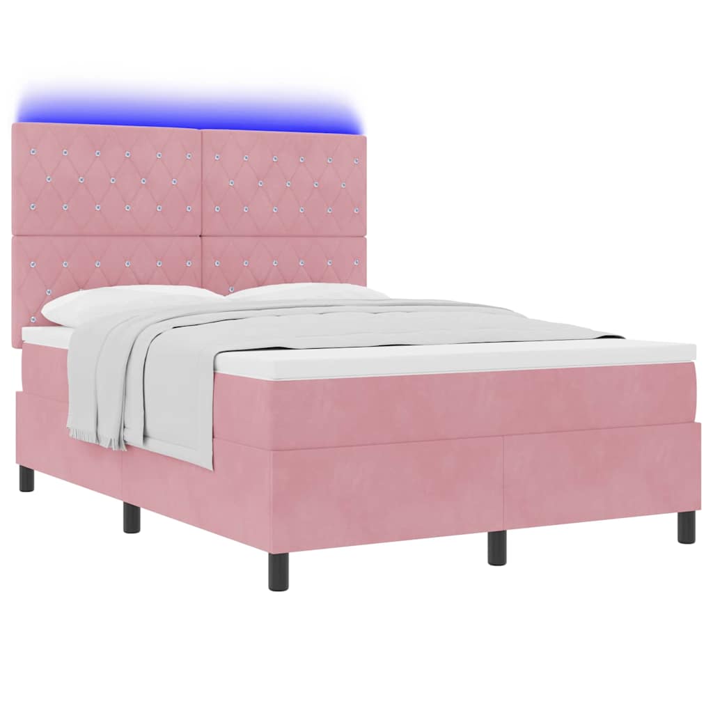 Lit à ressort LED avec matelas Rose 140 x 190 cm Velours