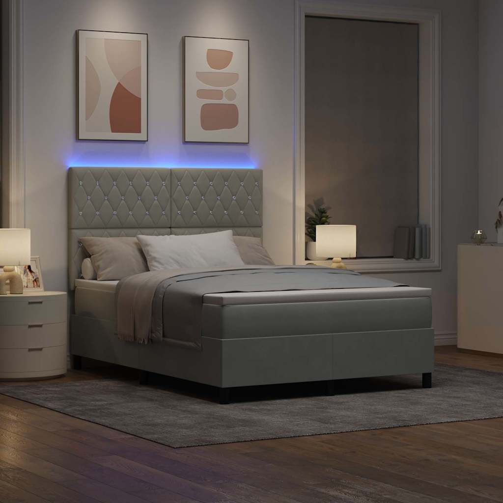 Lit à ressort LED avec matelas Gris clair 140 x 200 cm Velours