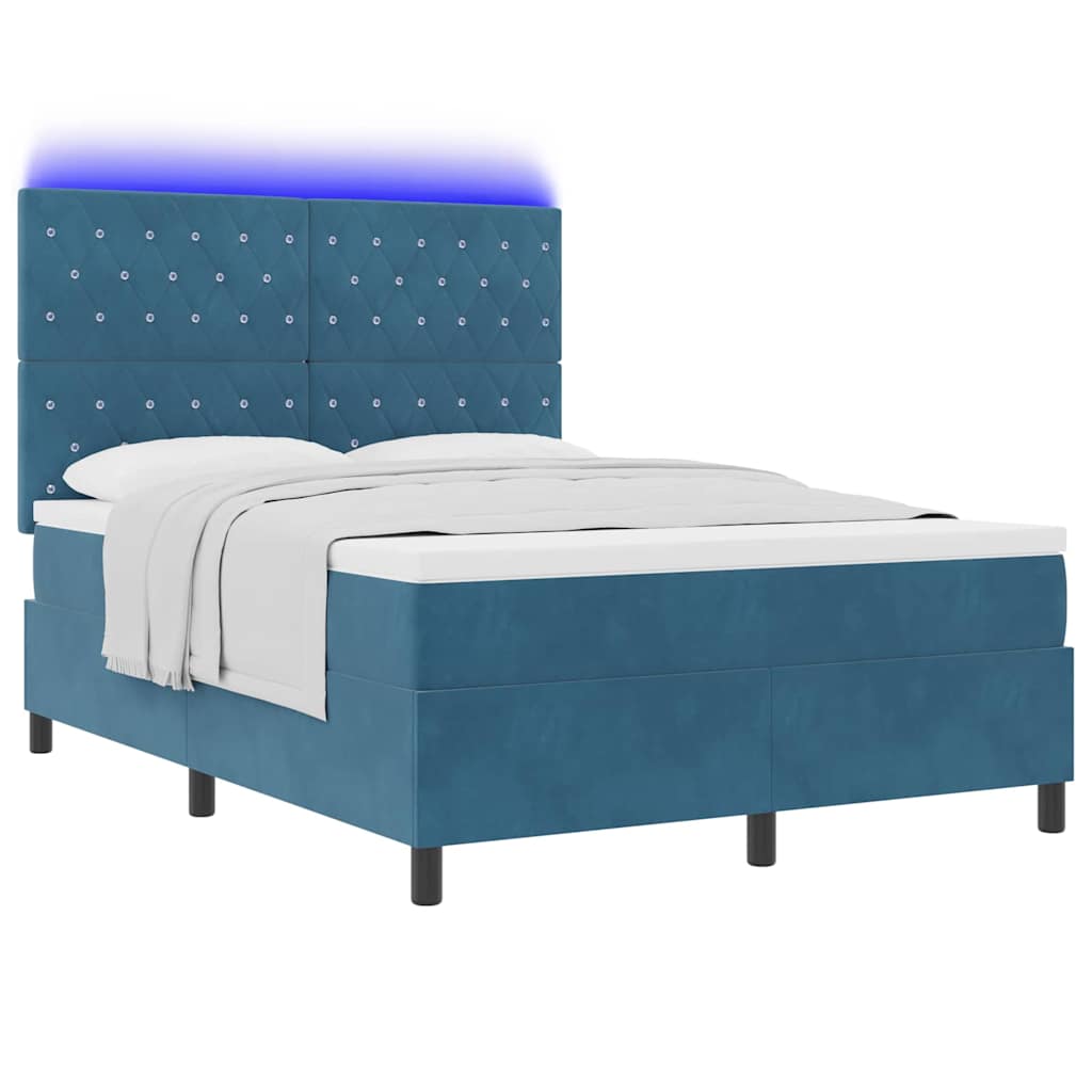 Lit à ressort LED avec matelas Bleu foncé 140 x 200 cm tissu - XIOS
