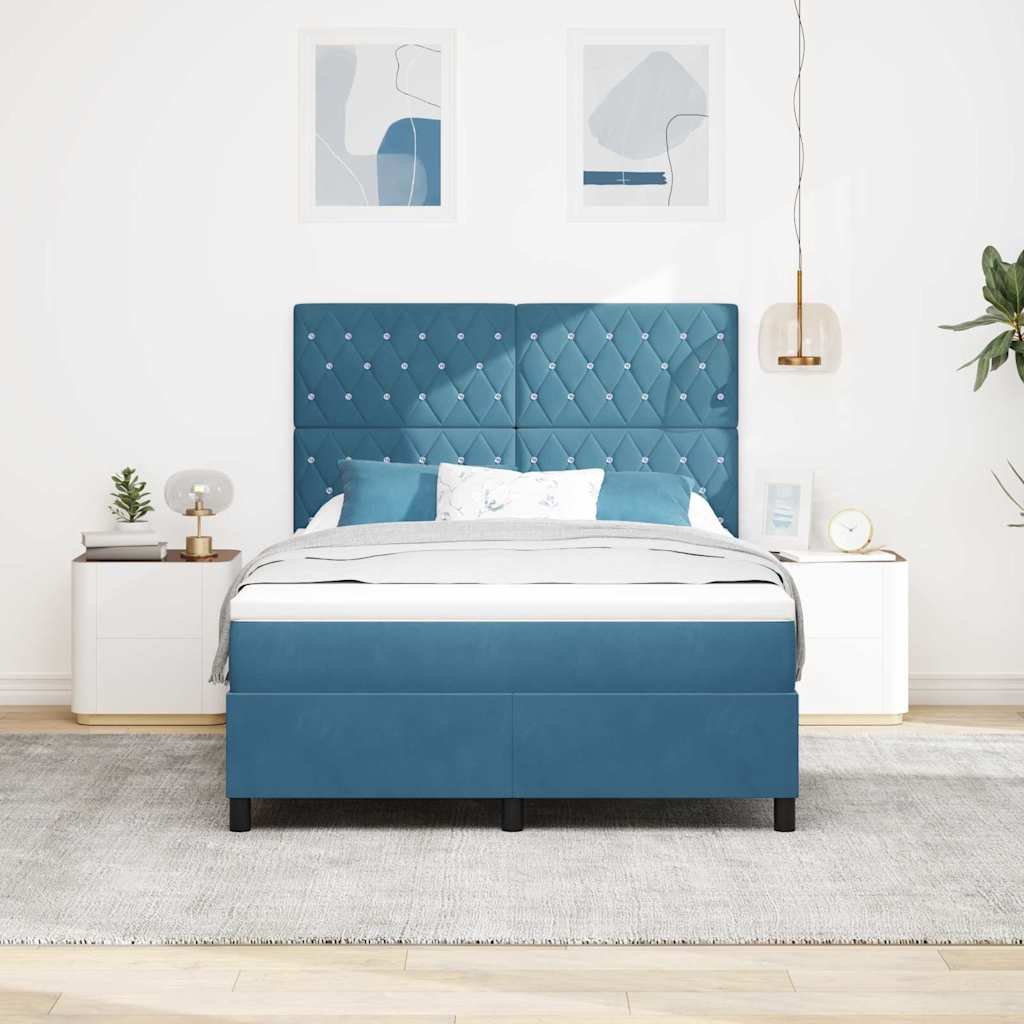Lit à ressorts avec matelas Bleu foncé 160 x 200 cm Velours - XIOS