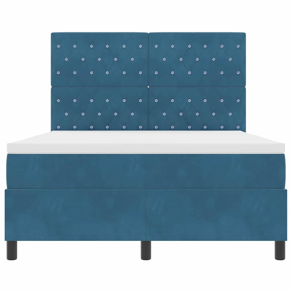 Lit à ressorts avec matelas Bleu foncé 160 x 200 cm Velours - XIOS