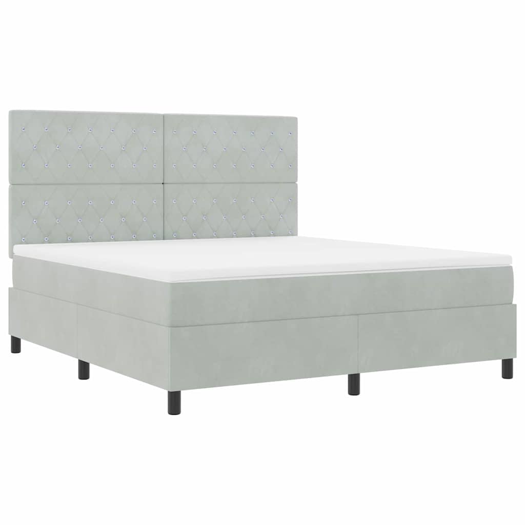 Lit à ressorts avec matelas Gris clair 180 x 200 cm Velours