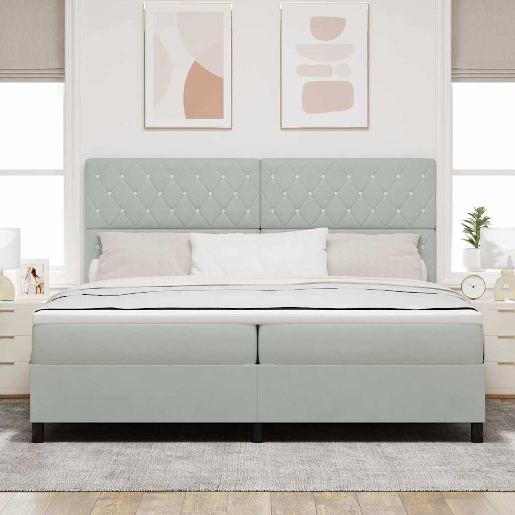 Lit à ressorts avec matelas Gris clair 200 x 200 cm Velours - XIOS
