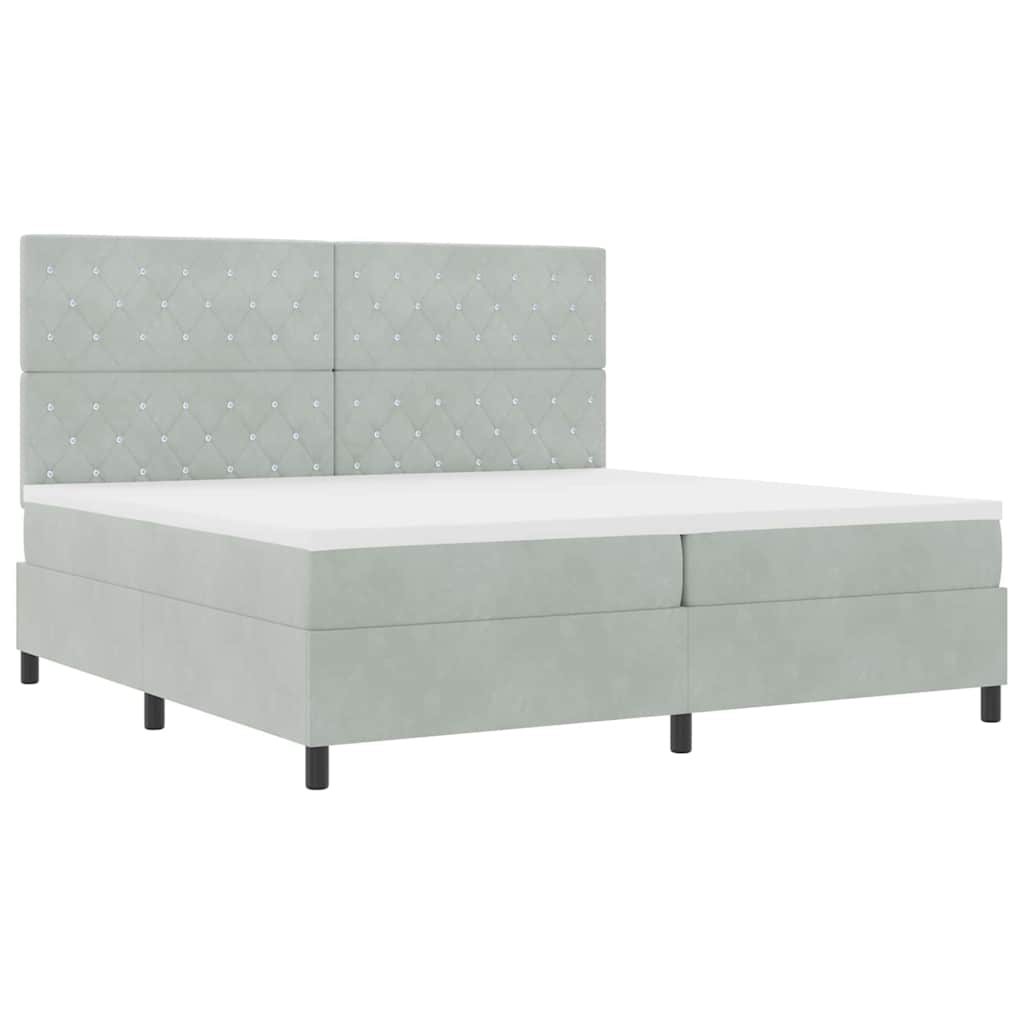 Lit à ressorts avec matelas Gris clair 200 x 200 cm Velours - XIOS