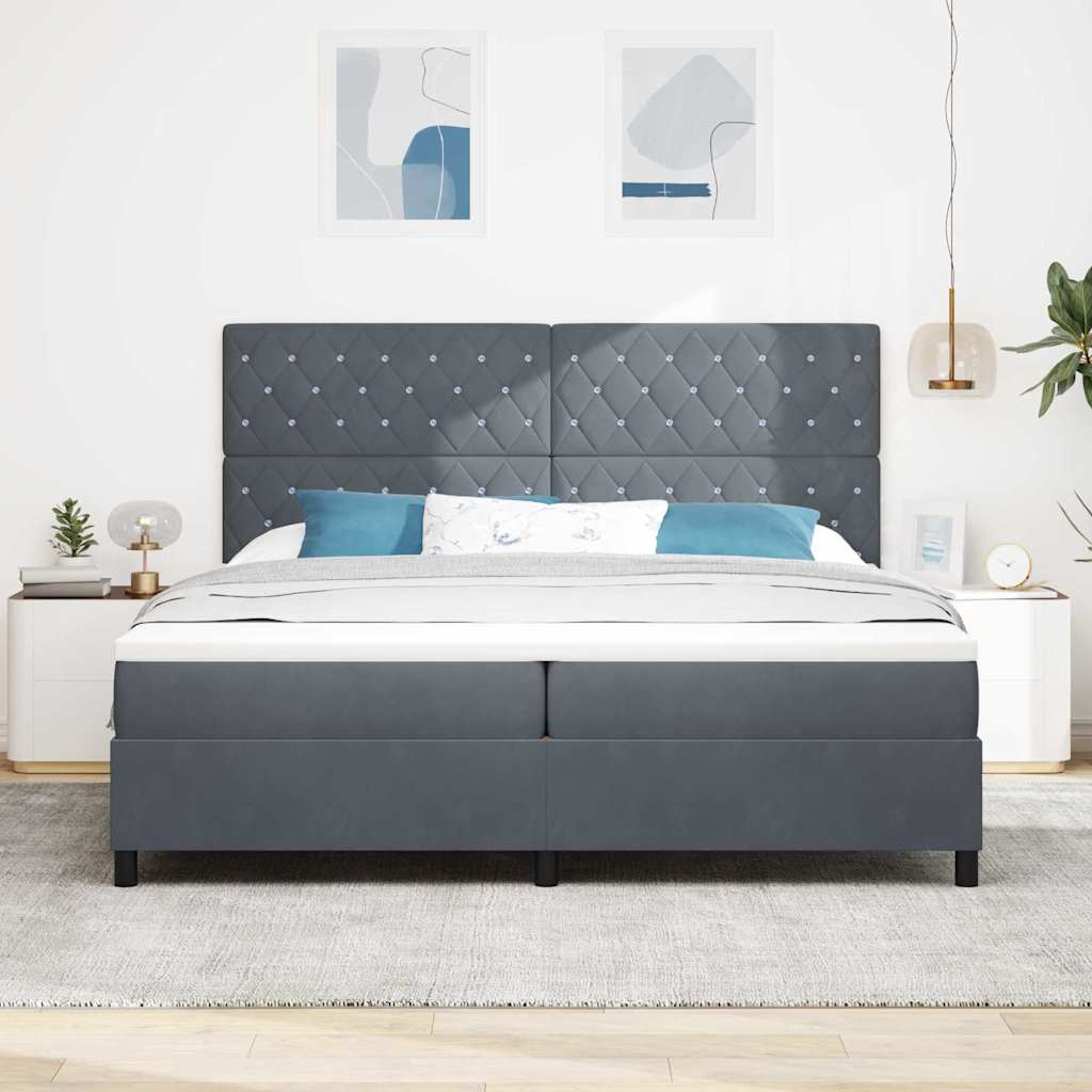Lit à ressorts avec matelas Gris foncé 200 x 200 cm Velours - XIOS