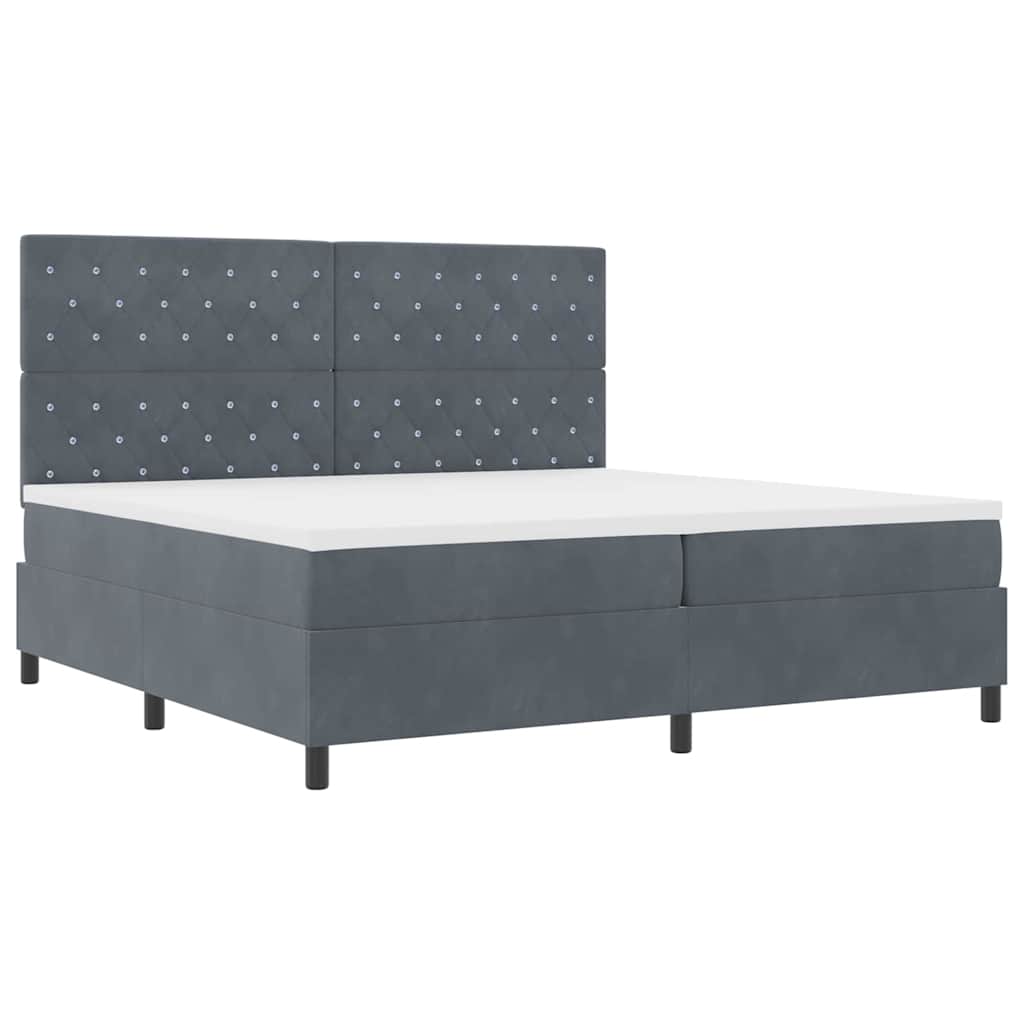 Lit à ressorts avec matelas Gris foncé 200 x 200 cm Velours - XIOS