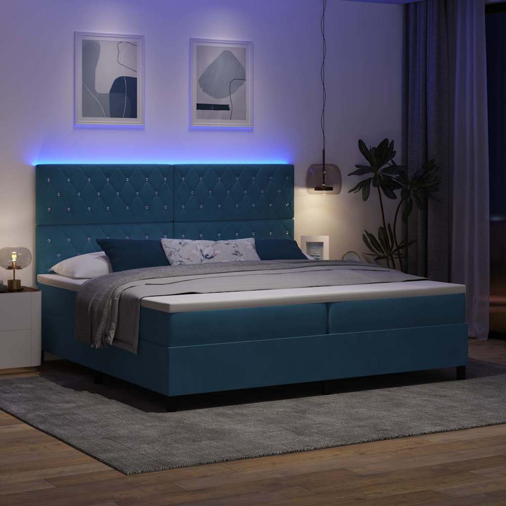 Lit à ressorts avec matelas Bleu foncé 200 x 200 cm Velours - XIOS