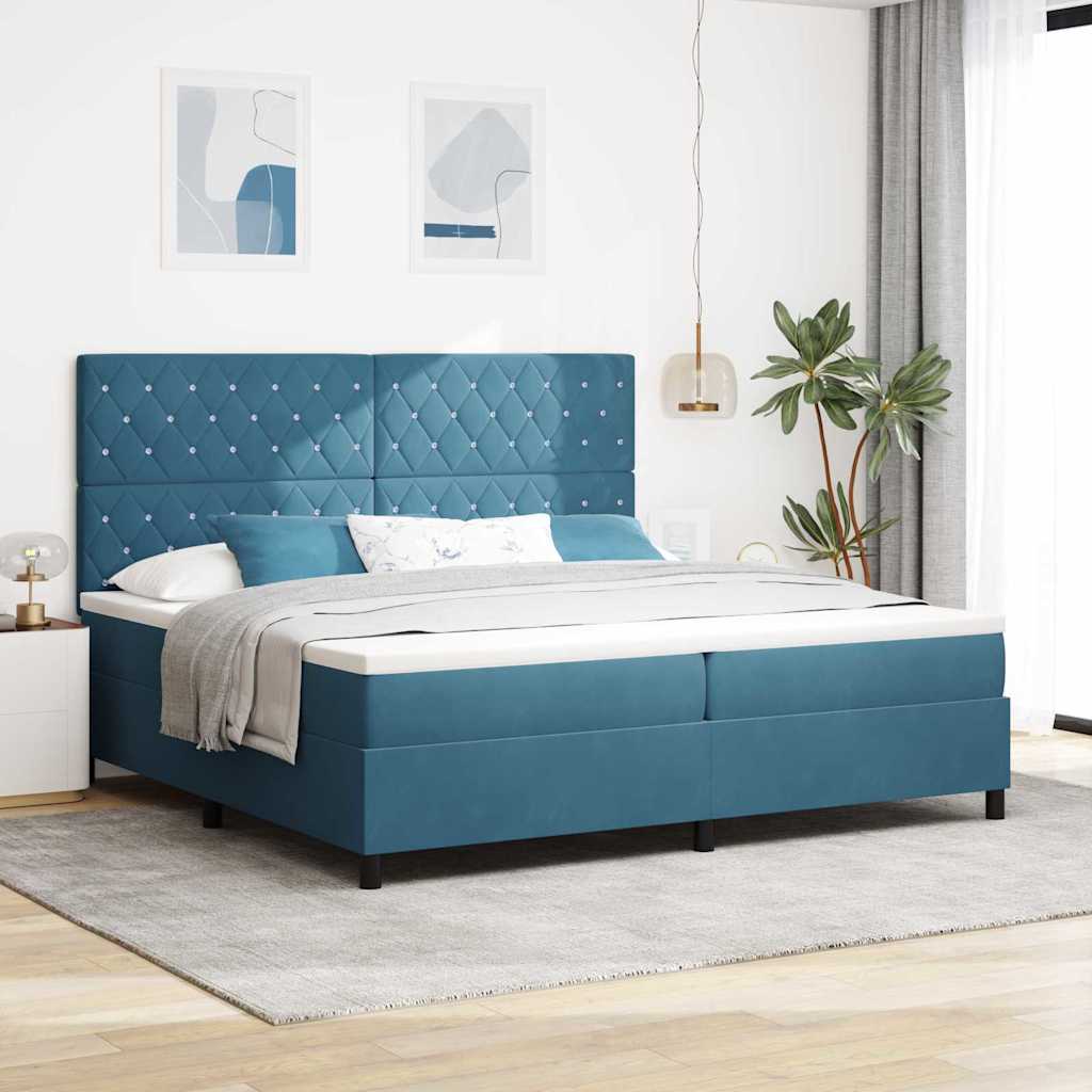Lit à ressorts avec matelas Bleu foncé 200 x 200 cm Velours - XIOS