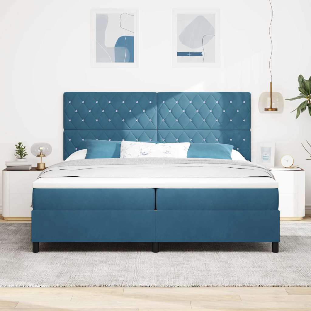 Lit à ressorts avec matelas Bleu foncé 200 x 200 cm Velours - XIOS