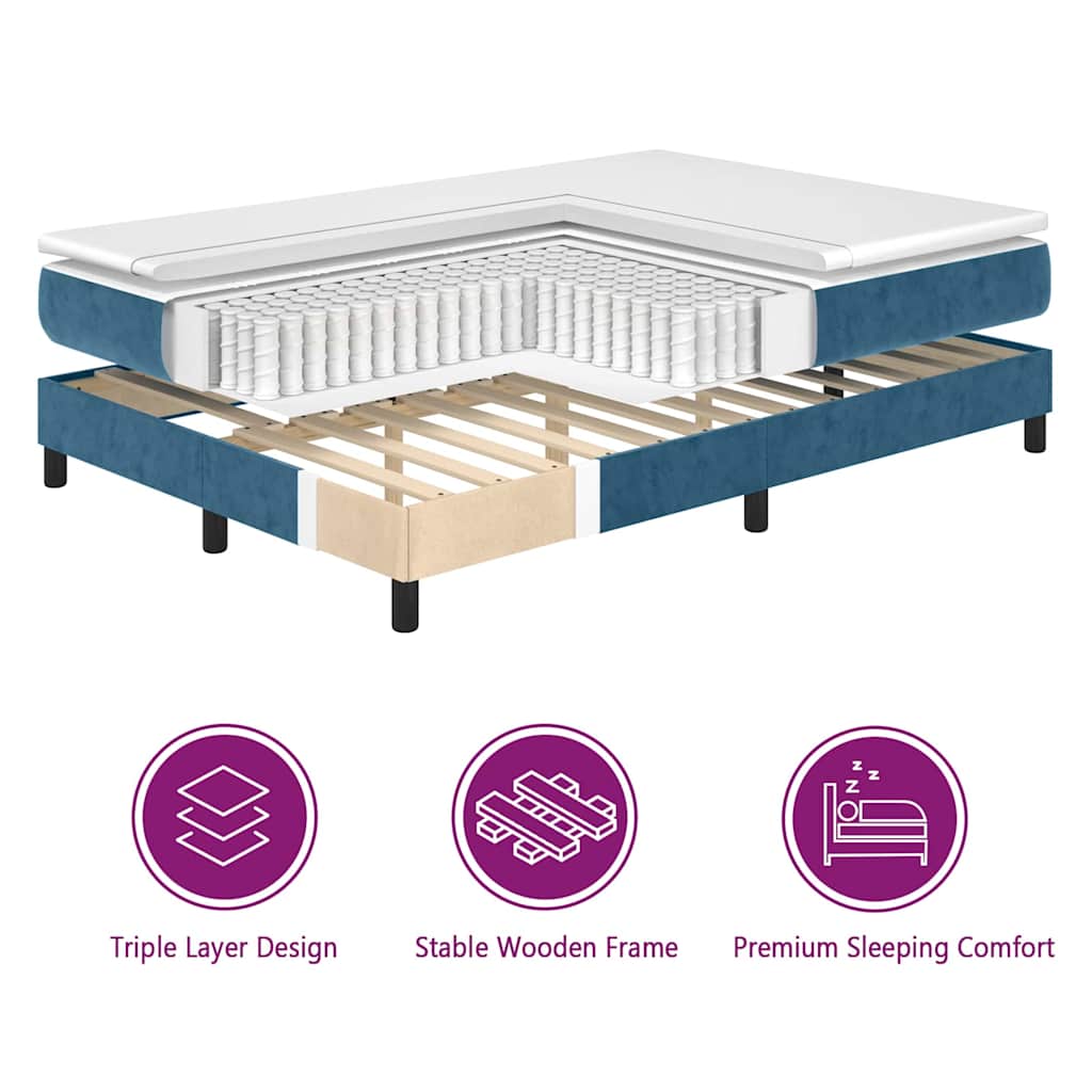 Lit à ressorts avec matelas Bleu foncé 200 x 200 cm Velours - XIOS
