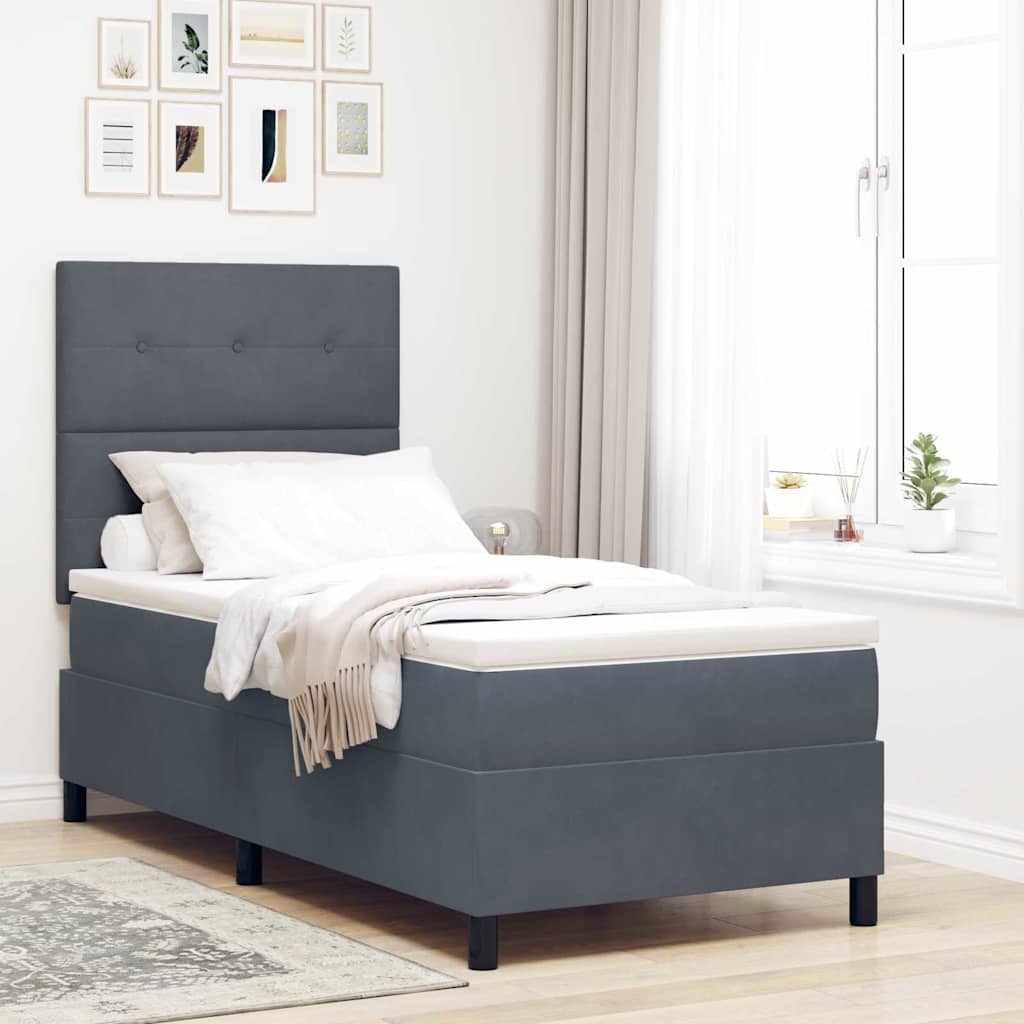 Lit à ressort LED avec matelas Gris foncé 90 x 190 cm tissu - XIOS