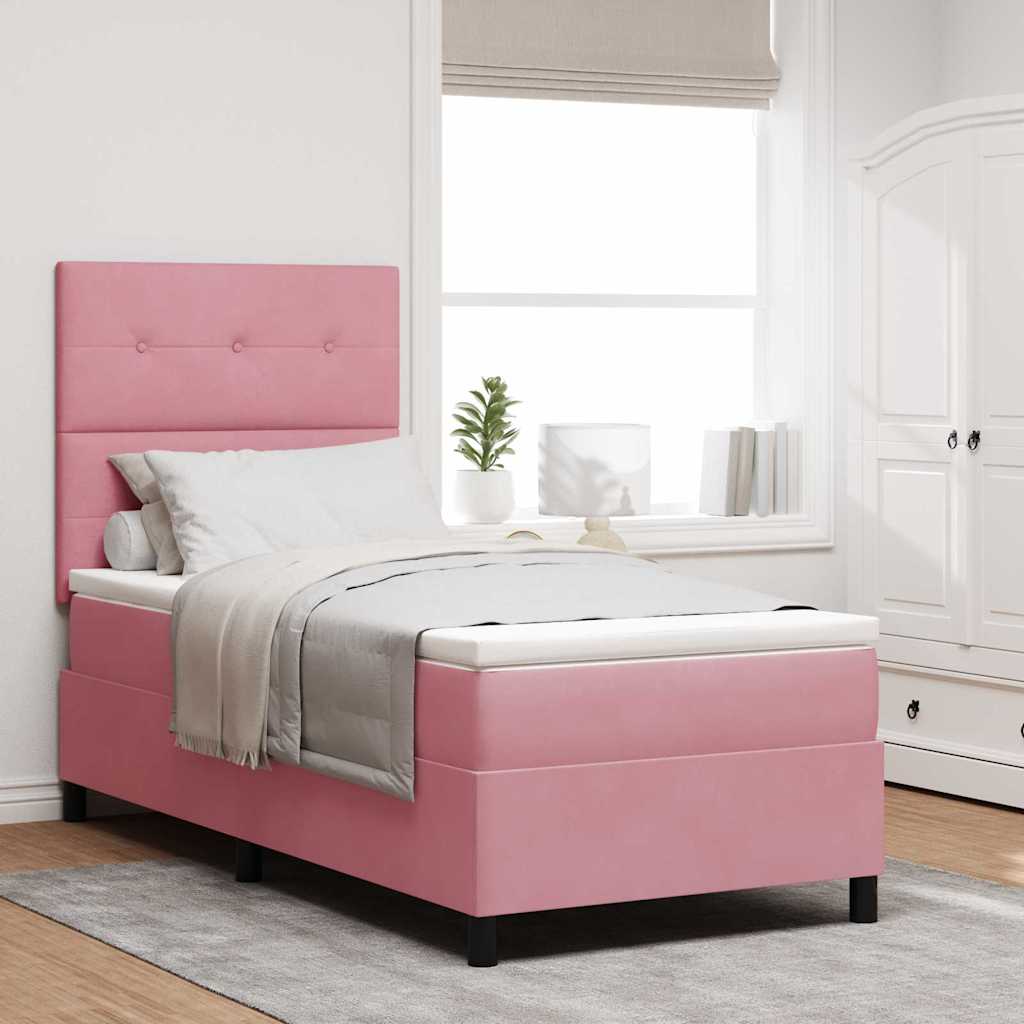 Lit à ressort LED avec tête de lit Rose 90 x 190 cm Velours