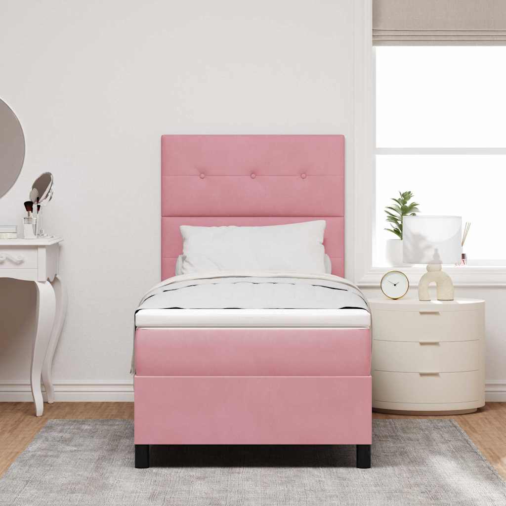 Lit à ressort LED avec tête de lit Rose 90 x 190 cm Velours