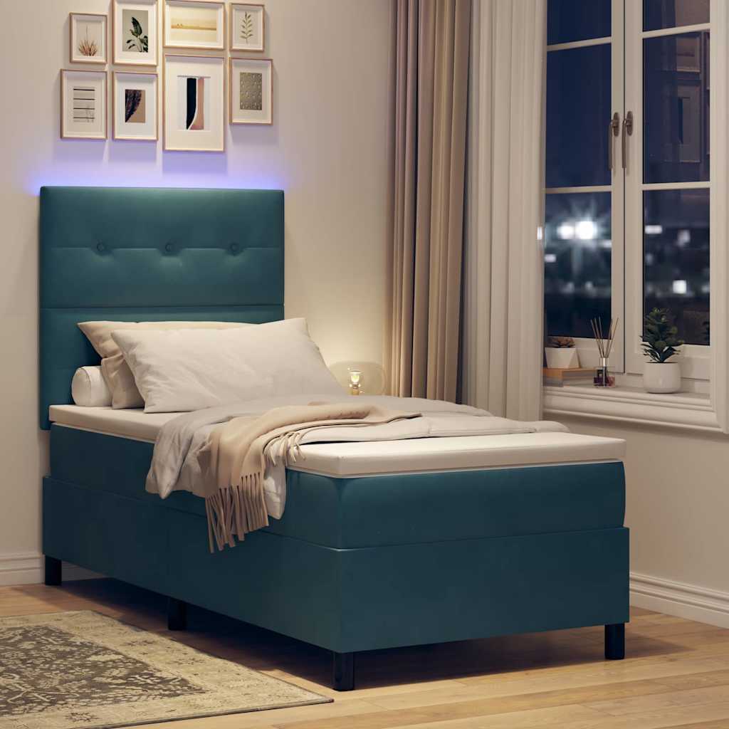 Lit à ressort LED avec matelas Bleu foncé 100 x 200 cm tissu - XIOS