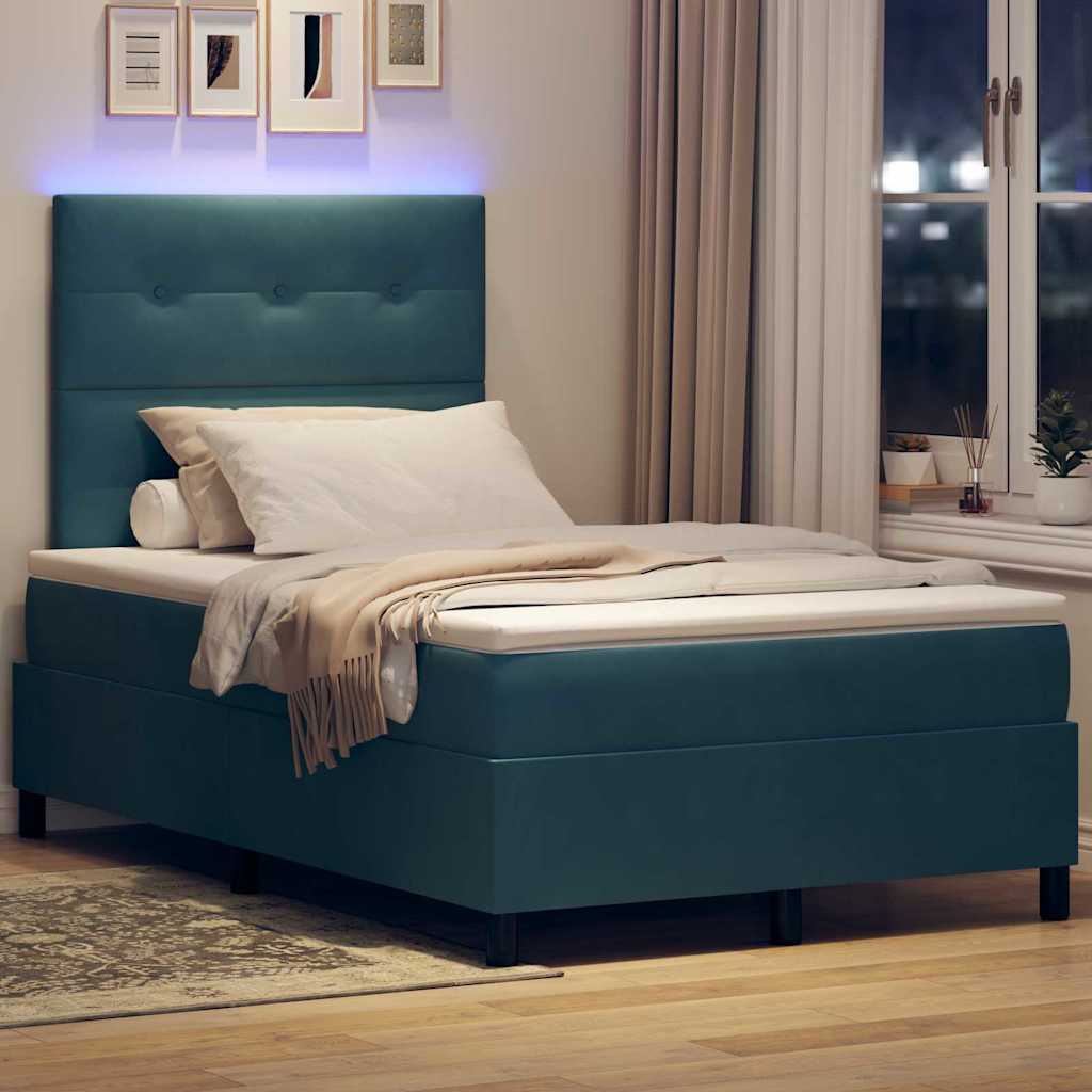 Lit à ressort LED avec matelas Bleu foncé 120 x 190 cm tissu - XIOS