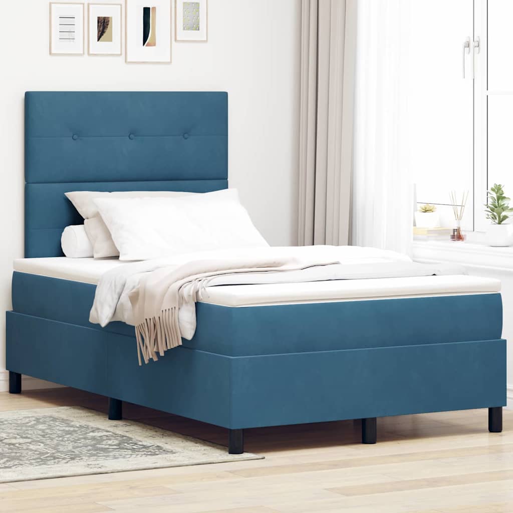 Lit à ressort LED avec matelas Bleu foncé 120 x 190 cm tissu - XIOS