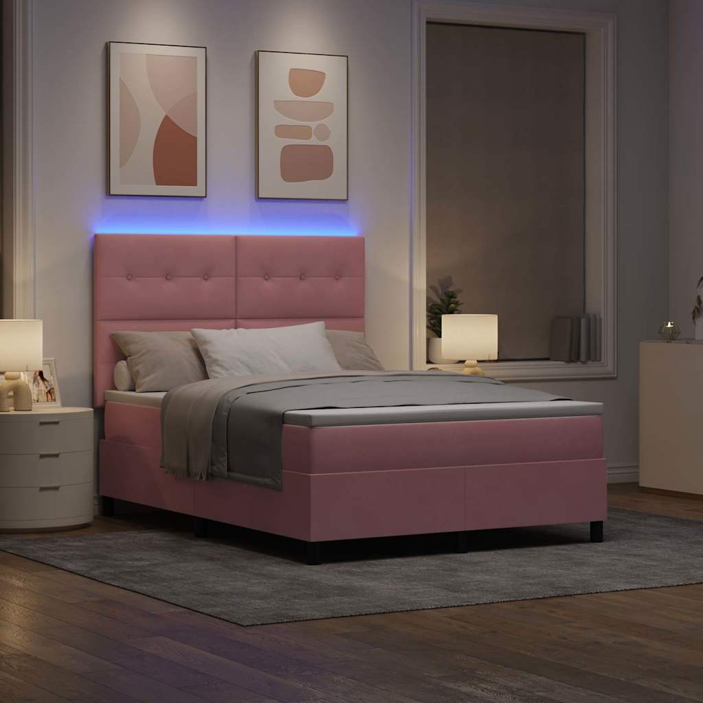 Lit à ressort LED avec tête de lit Rose 140 x 190 cm Velours - XIOS