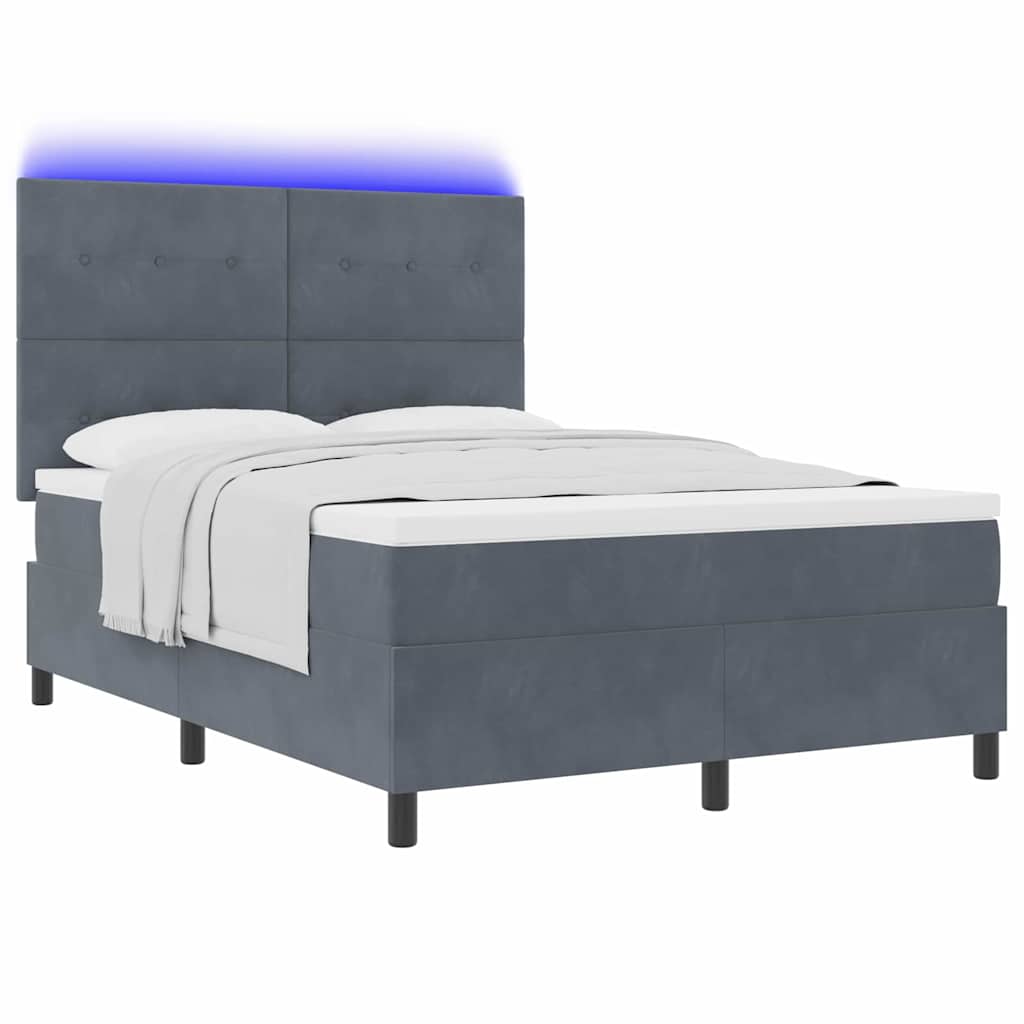 Lit à ressort LED Gris foncé 140 x 200 cm Velours