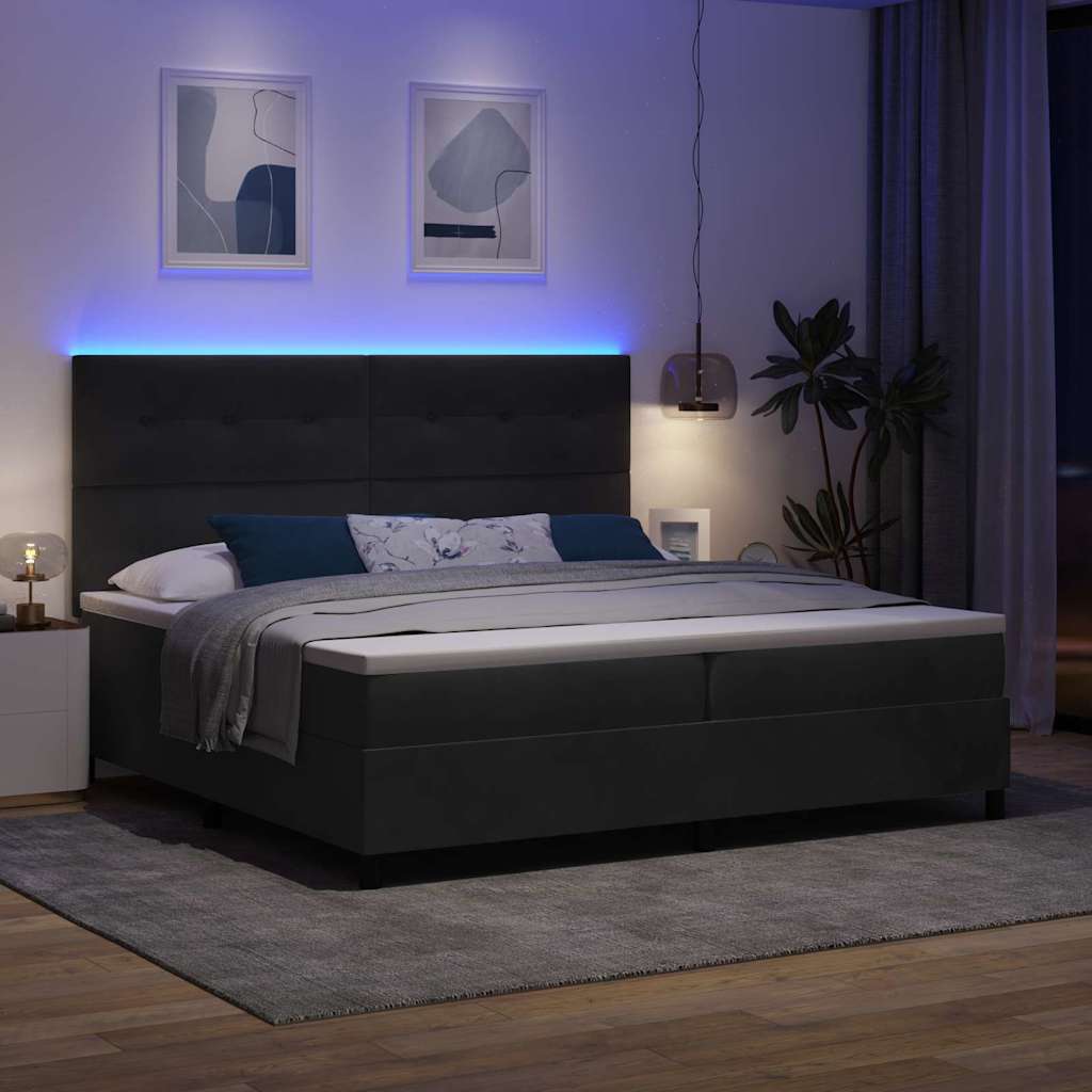 Lit à ressorts avec matelas Noir 200 x 200 cm Velours - XIOS