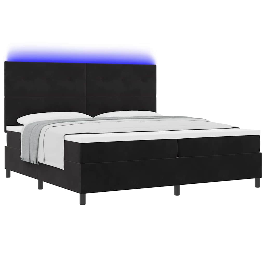 Lit à ressorts avec matelas Noir 200 x 200 cm Velours - XIOS