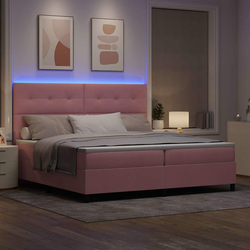 Lit à ressort LED avec matelas Rose 200 x 200 cm tissu - XIOS