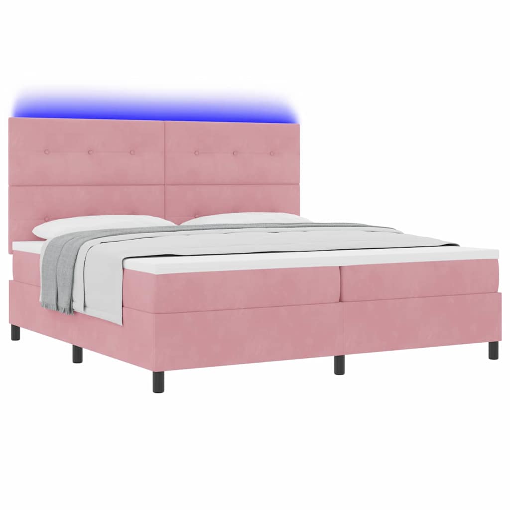 Lit à ressort LED avec matelas Rose 200 x 200 cm tissu - XIOS