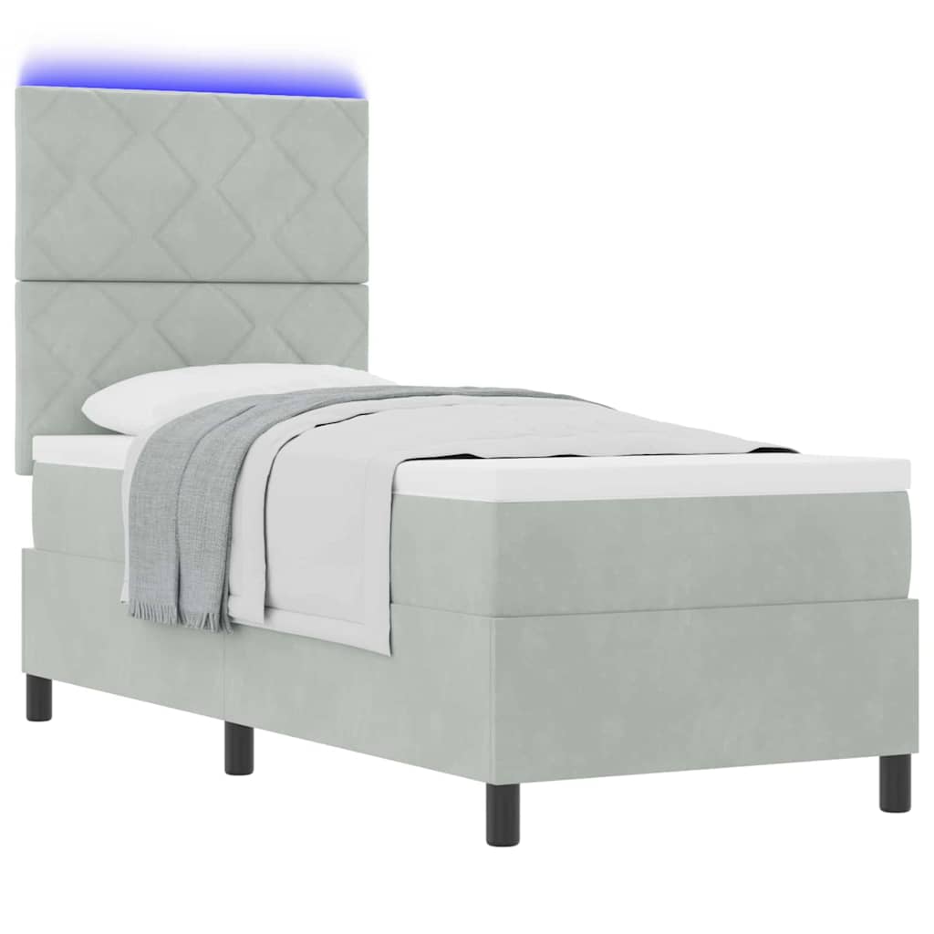 Lit à ressort LED Gris clair 80 x 200 cm Velours