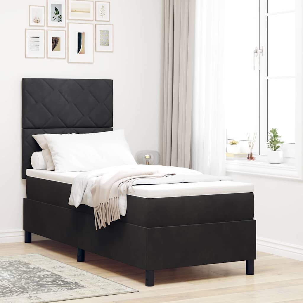 Lit à ressorts avec matelas Noir 80 x 200 cm Velours - XIOS