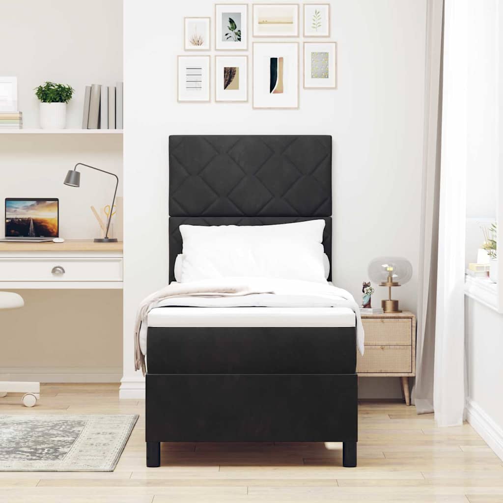 Lit à ressorts avec matelas Noir 80 x 200 cm Velours - XIOS