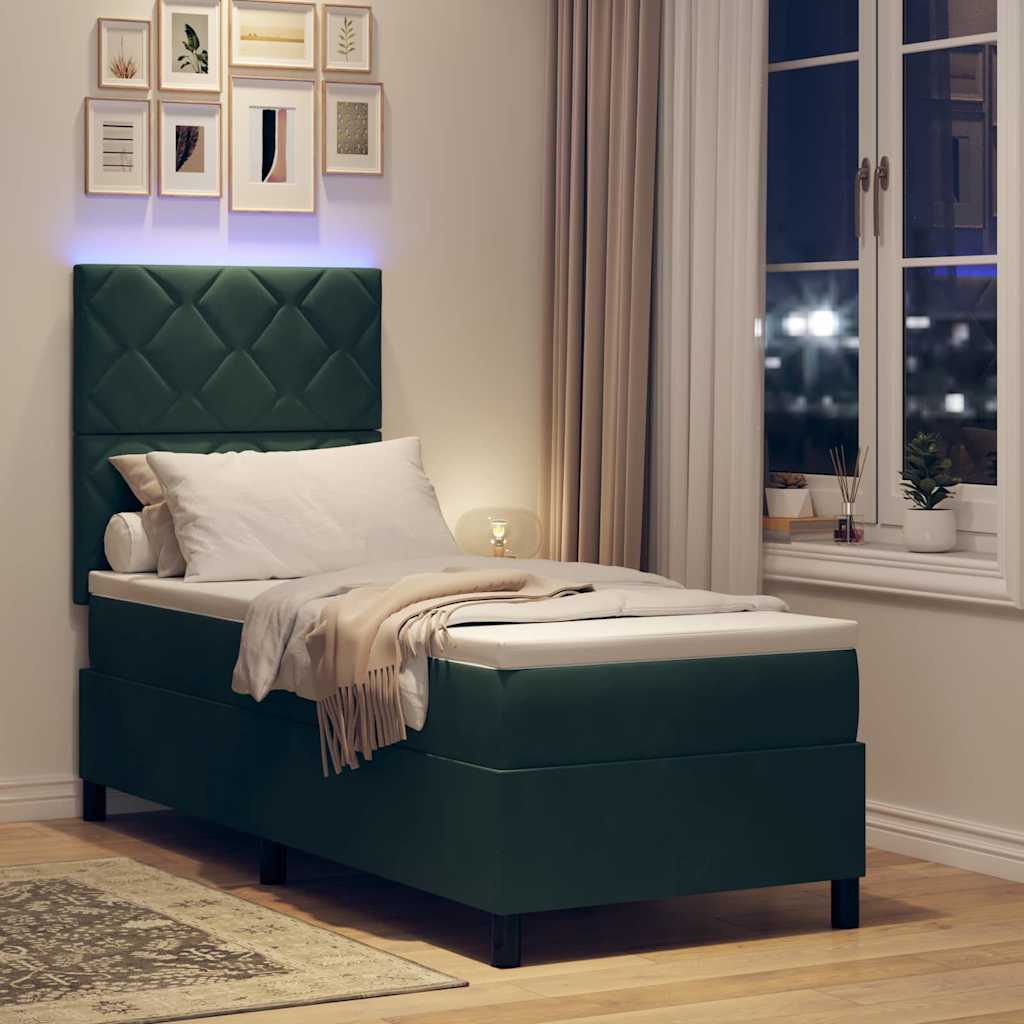 Lit à ressort LED Vert foncé 80 x 200 cm Velours