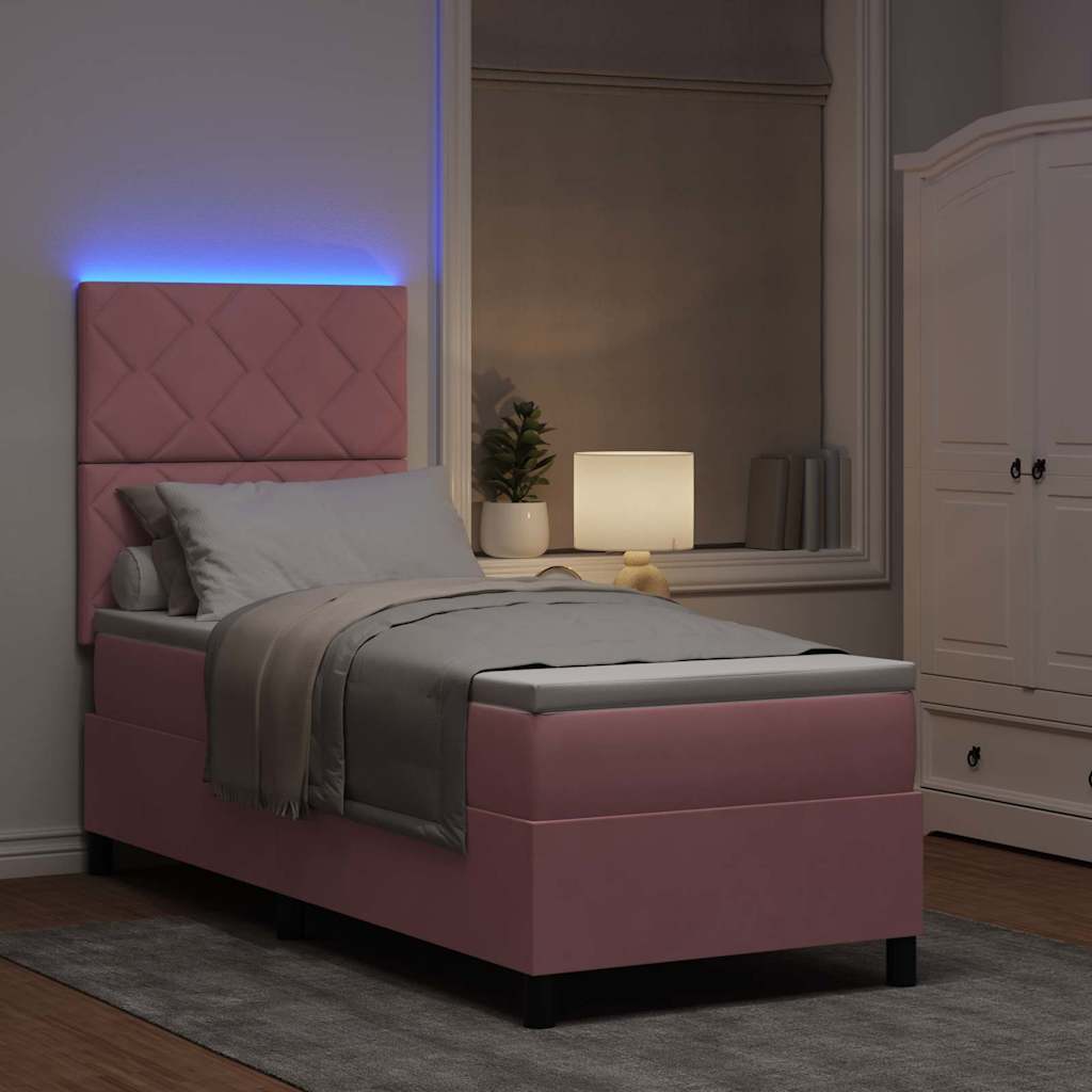 Lit à ressort LED avec tête de lit Rose 80 x 200 cm Velours