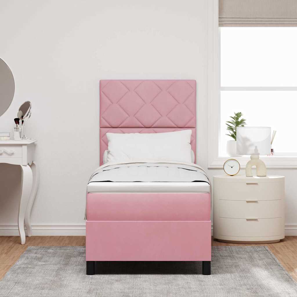Lit à ressort LED avec tête de lit Rose 80 x 200 cm Velours