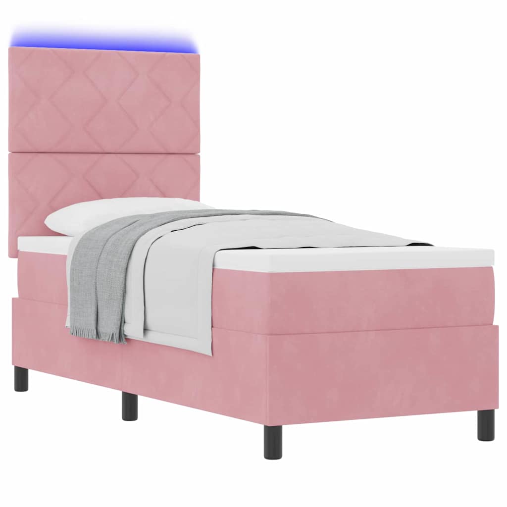 Lit à ressort LED avec tête de lit Rose 80 x 200 cm Velours