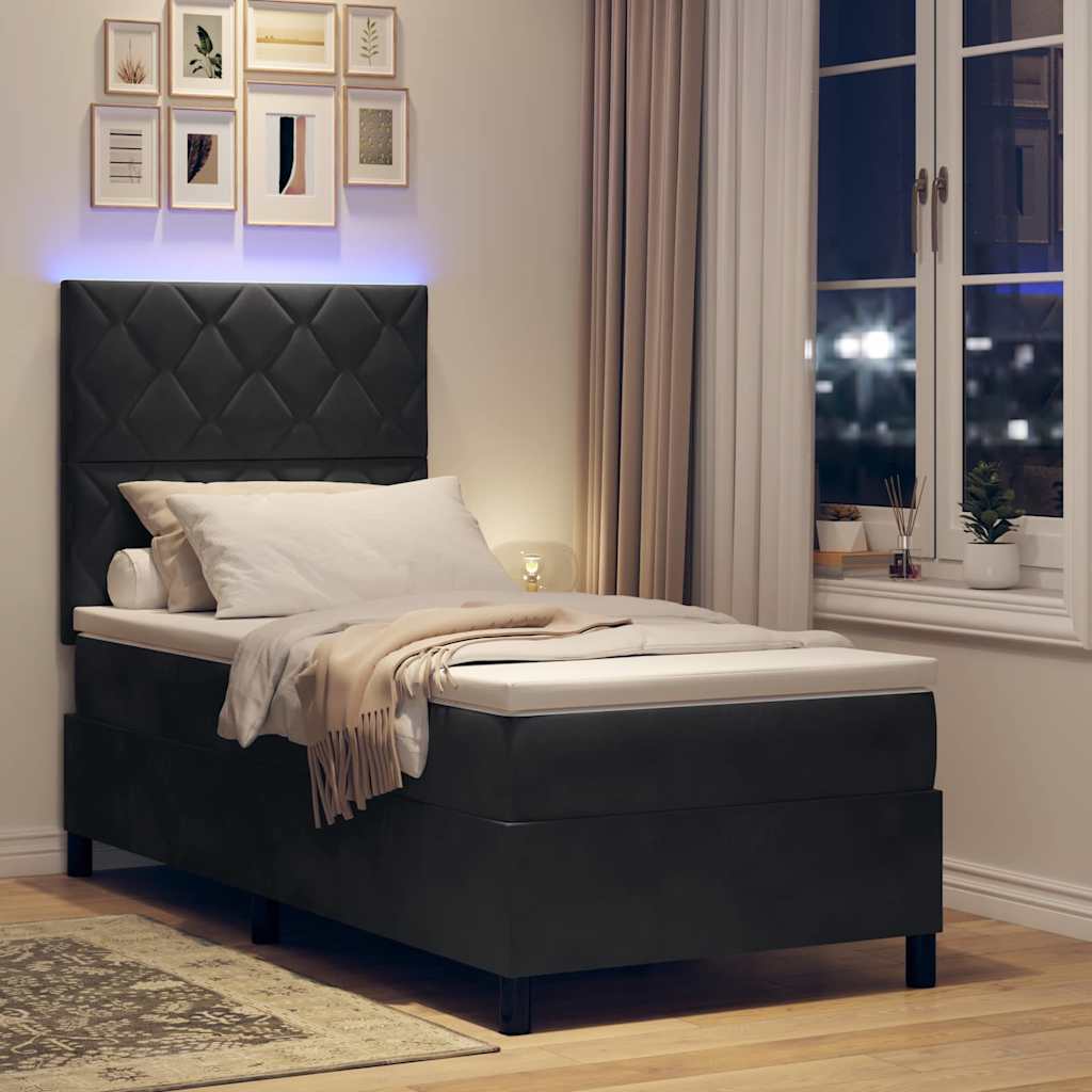 Lit à ressort LED avec tête de lit Noir 90 x 190 cm Velours - XIOS