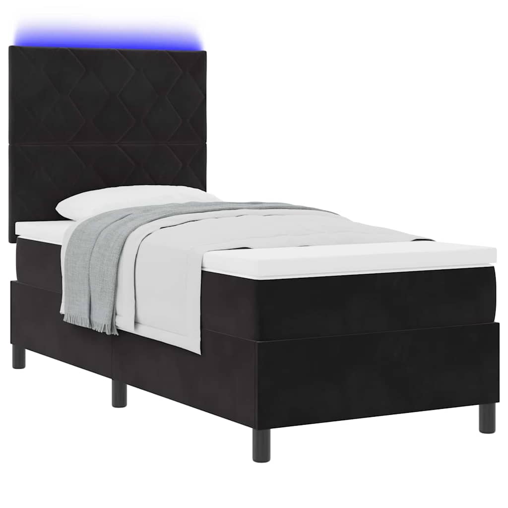 Lit à ressort LED avec tête de lit Noir 90 x 190 cm Velours - XIOS