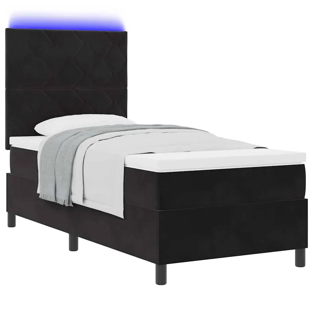 Lit à ressort LED avec tête de lit Noir 90 x 200 cm Velours - XIOS
