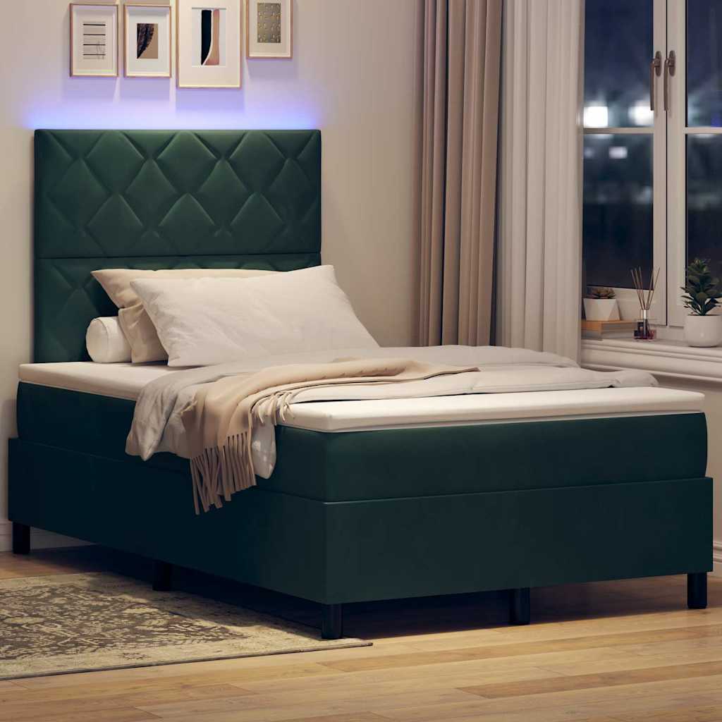 Lit à ressort LED Vert foncé 120 x 200 cm Velours