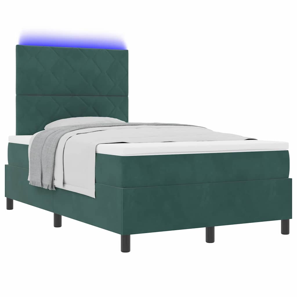 Lit à ressort LED Vert foncé 120 x 200 cm Velours
