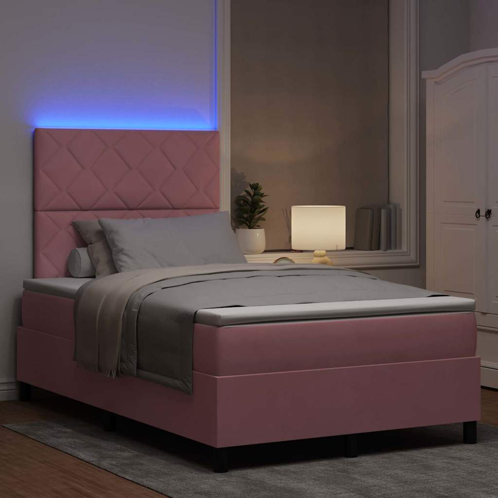 Lit à ressort LED avec tête de lit Rose 120 x 200 cm Velours