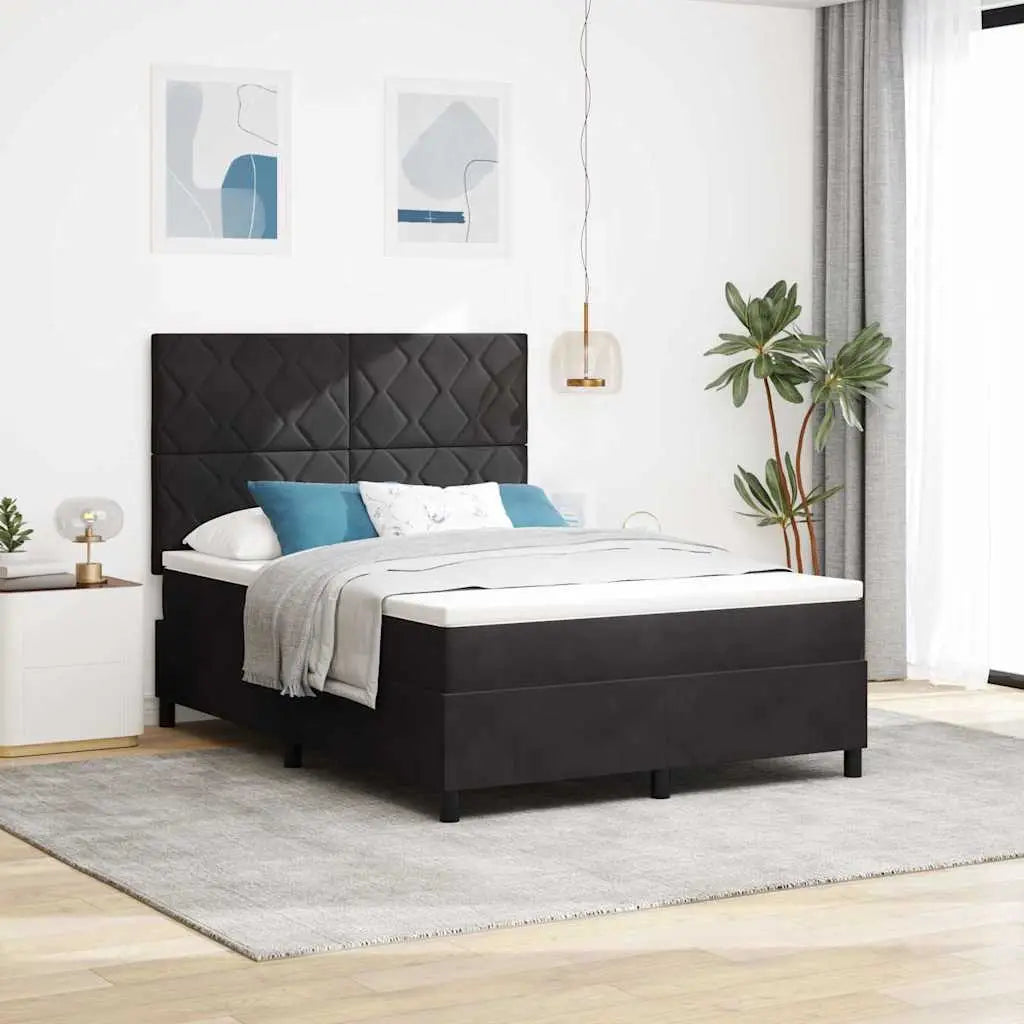 Lit à ressort LED avec tête de lit Noir 140 x 190 cm Velours - XIOS