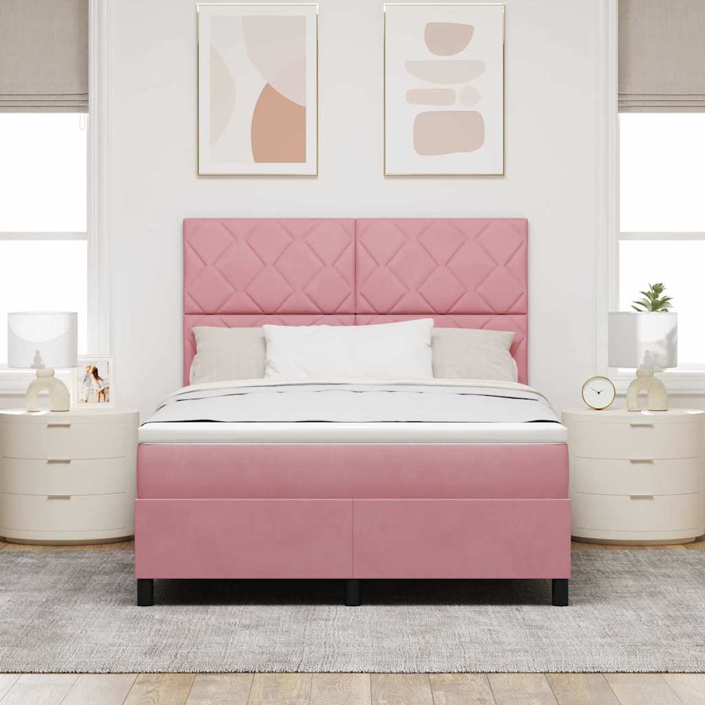 Lit à ressort LED avec tête de lit Rose 140 x 190 cm Velours