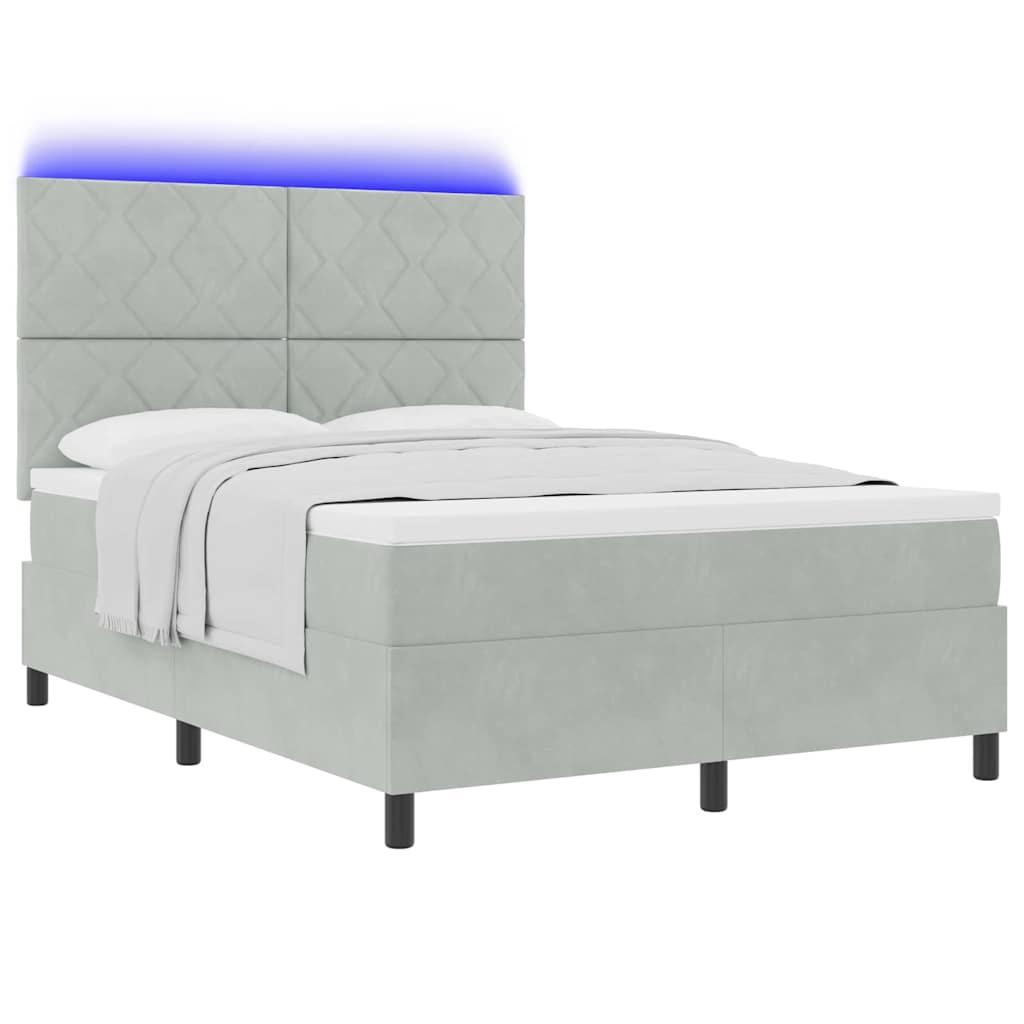 Lit à ressort LED Gris clair 140 x 200 cm Velours