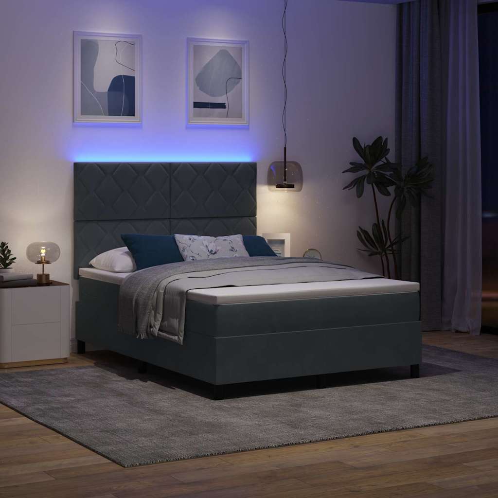 Lit à ressort LED avec matelas Gris foncé 140 x 200 cm tissu