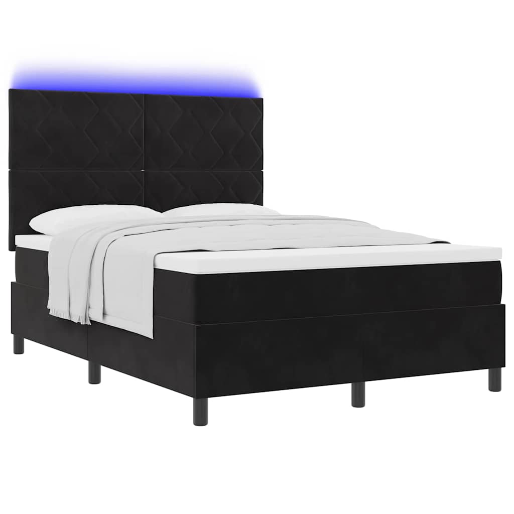 Lit à ressort LED avec tête de lit Noir 140 x 200 cm Velours