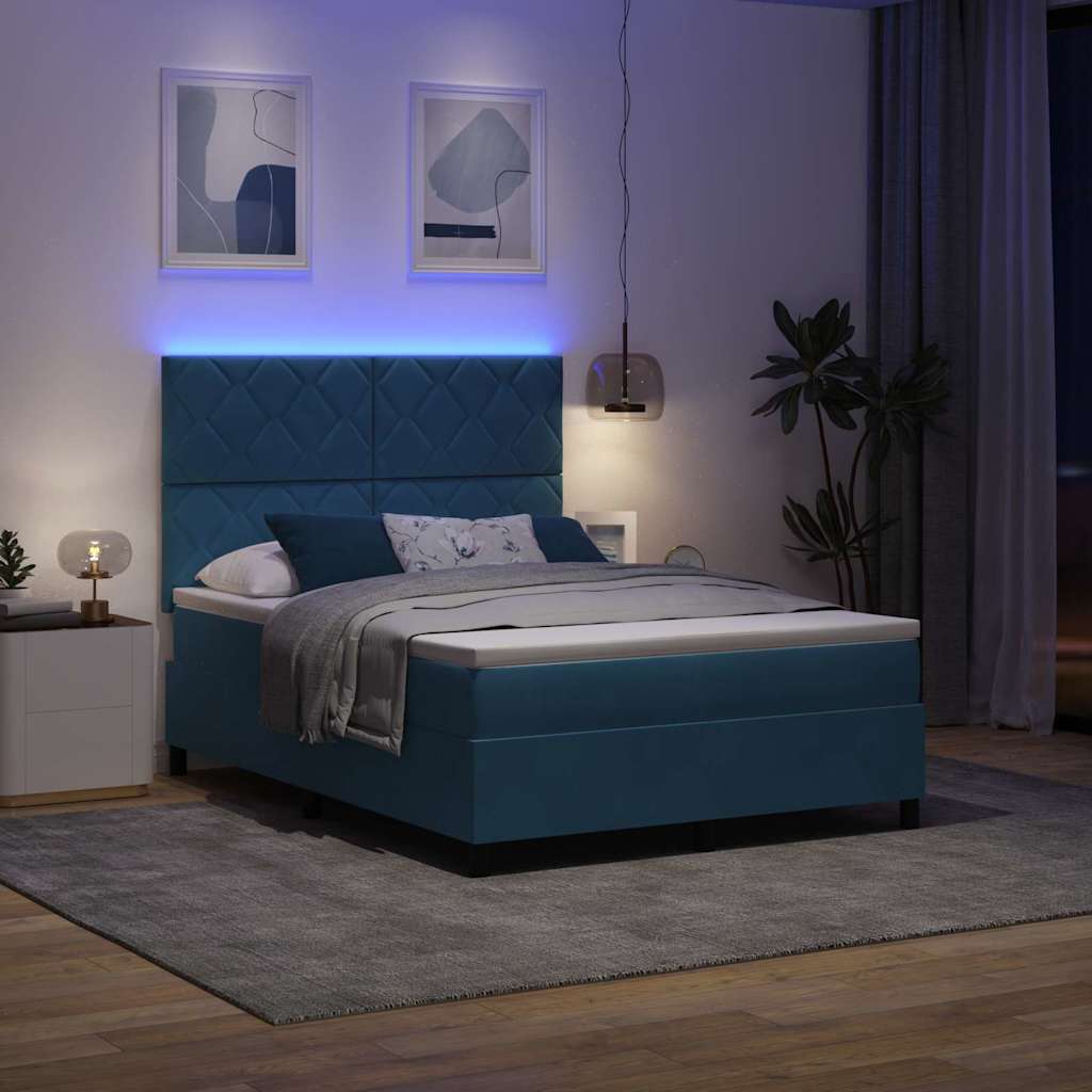 Lit à ressort LED Bleu foncé 140 x 200 cm Velours